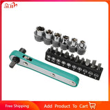 1/4 Ratchet Wrench Spanner 6 Sockets 10 Bits Professional Tools Nut Screw
