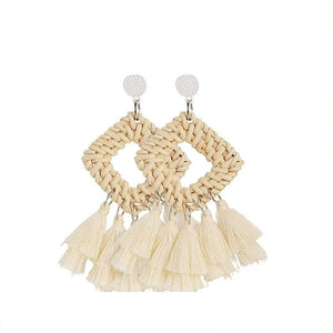 Geometric Wicker Teardrop Dangle Earrings Lightweight Hoop Drop