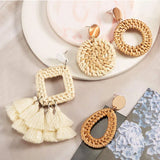 Geometric Wicker Teardrop Dangle Earrings Lightweight Hoop Drop
