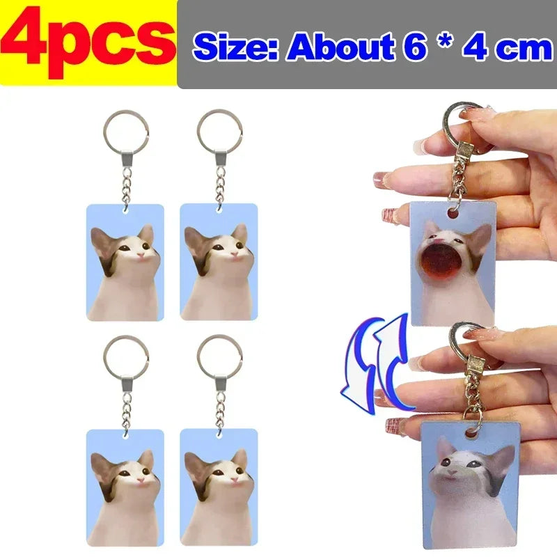 Acrylic Cartoon Cat Keychain Transparent Holographic Key Chains