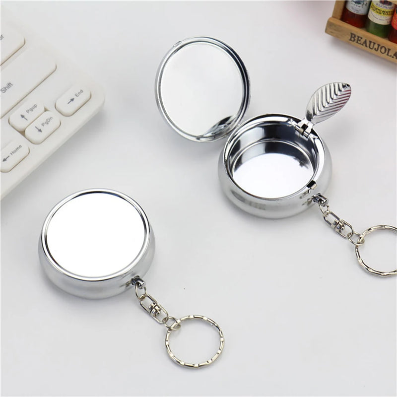 Round Ashtray Keychain Mini Cigarette Metal Pocket Smoke Ash Tray
