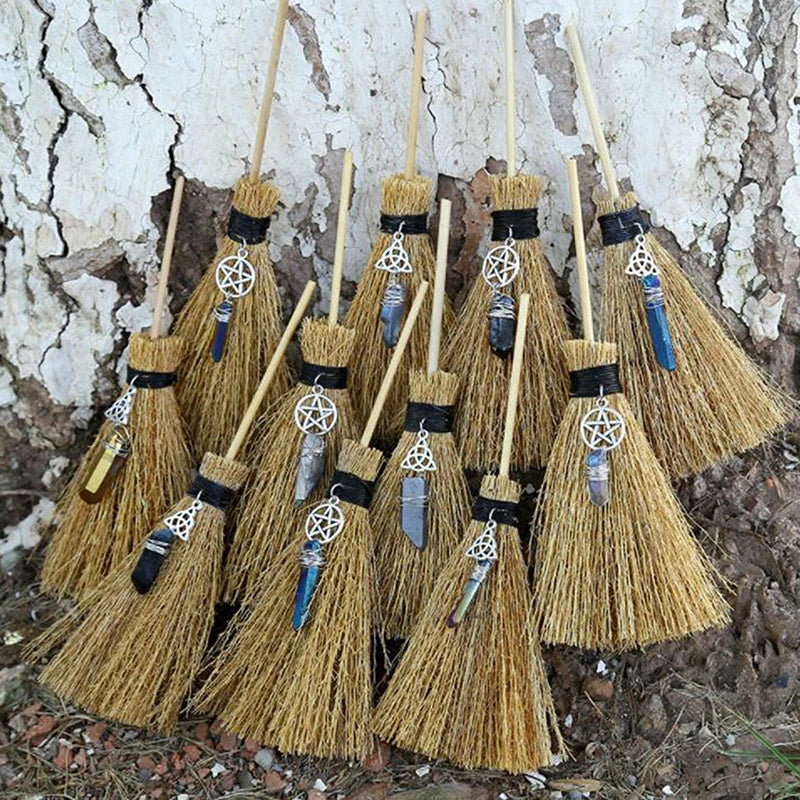 Mini Witch Broom - Dust Removal Broom Wicca Celtic Pentagram Raw Crystal
