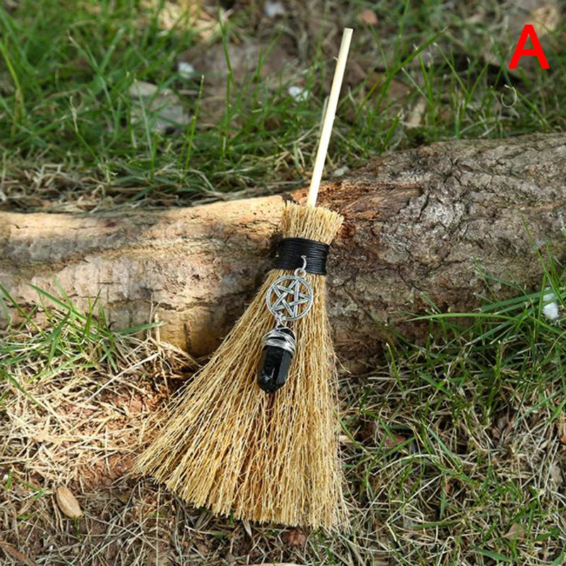 Mini Witch Broom - Dust Removal Broom Wicca Celtic Pentagram Raw Crystal