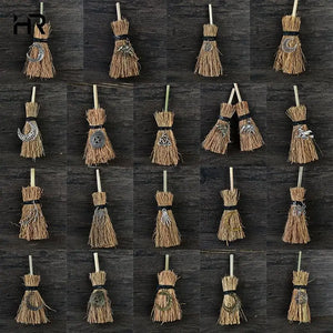 Mini Witch Broom - Dust Removal Broom Wicca Celtic Pentagram Raw Crystal