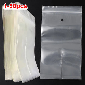 1-50pcs Plastic Zip Bags Jewelry Chain Storage Transparent Poly Clear Bag