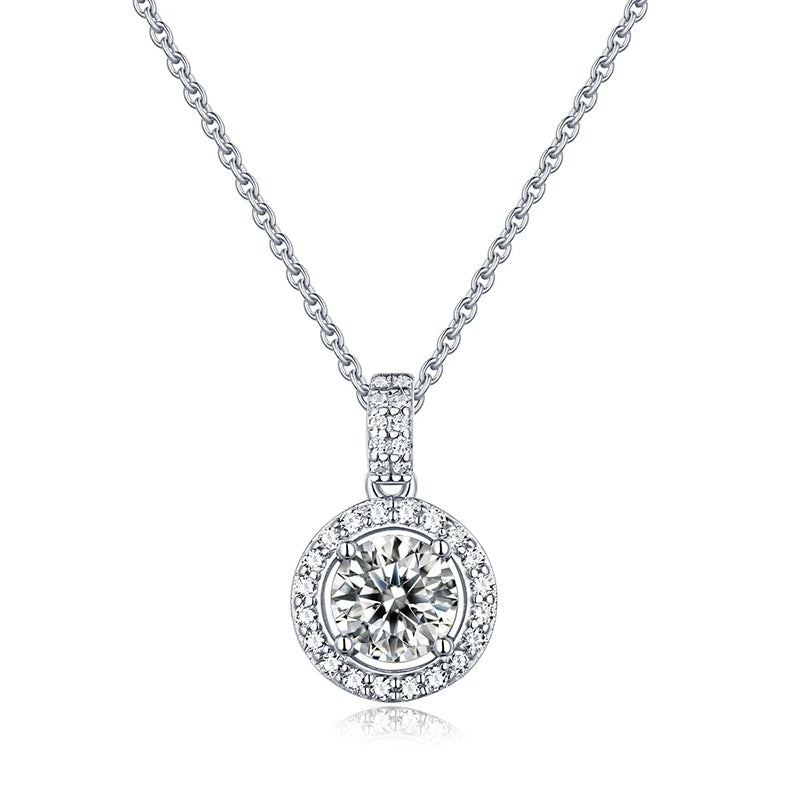 CT Iced Round Moissanite Charm Necklace 925 Sterling Silver
