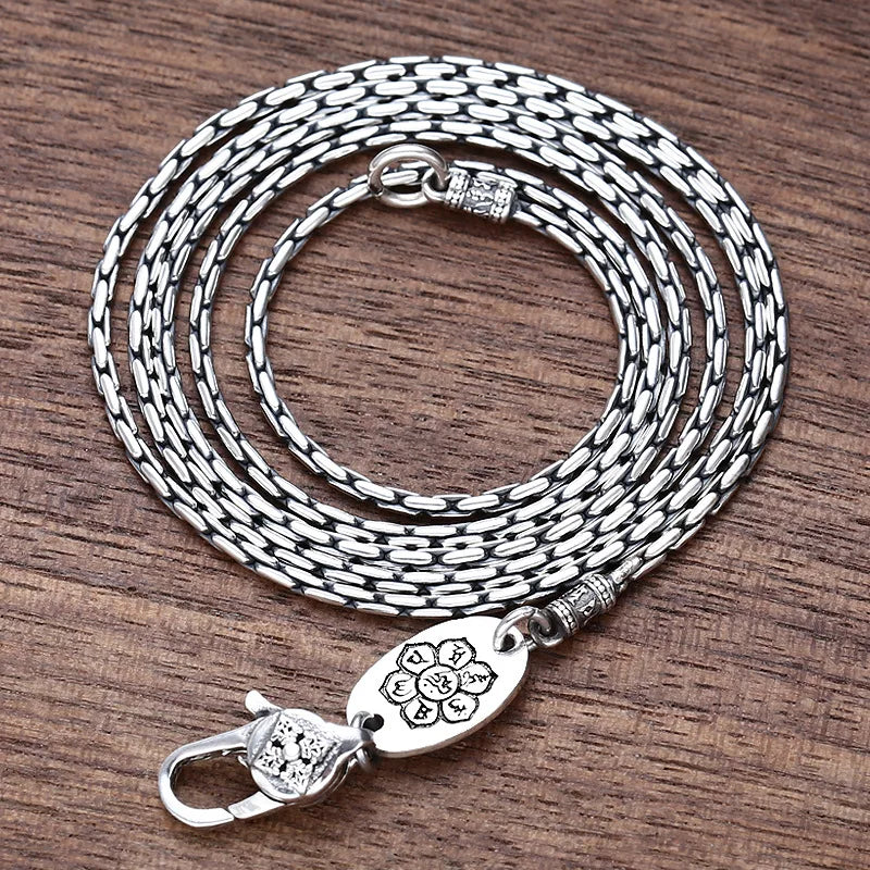 Real S925 Pure Silver Vajra Buckle Bamboo Necklace Men Women