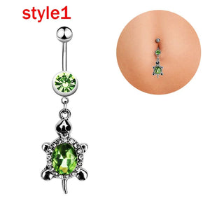 Sexy Navel Piercing Animal Leaf Dangling Navel Bar Crystal Belly Button Rin