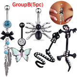 Sexy Navel Piercing Animal Leaf Dangling Navel Bar Crystal Belly Button Rin