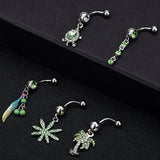 Sexy Navel Piercing Animal Leaf Dangling Navel Bar Crystal Belly Button Rin