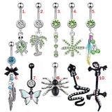 Sexy Navel Piercing Animal Leaf Dangling Navel Bar Crystal Belly Button Rin