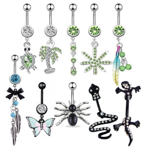 Sexy Navel Piercing Animal Leaf Dangling Navel Bar Crystal Belly Button Rin