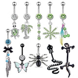 Sexy Navel Piercing Animal Leaf Dangling Navel Bar Crystal Belly Button Rin