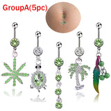 Sexy Navel Piercing Animal Leaf Dangling Navel Bar Crystal Belly Button Rin