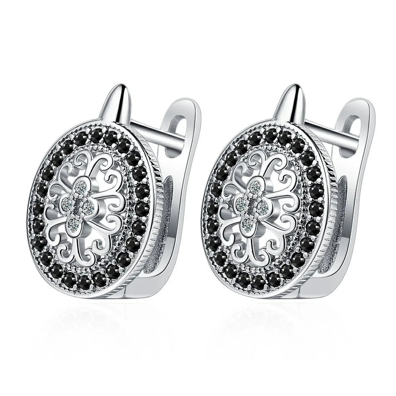 925 Silver Round CZ Earrings Spinel Hoop Women's Fine Jewelry