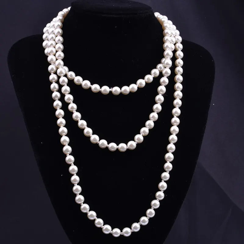 Glass Pearl Necklace Women's Knot Multi-Layer Sweater Chain