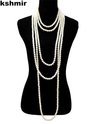 Glass Pearl Necklace Women's Knot Multi-Layer Sweater Chain