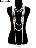 Glass Pearl Necklace Women's Knot Multi-Layer Sweater Chain