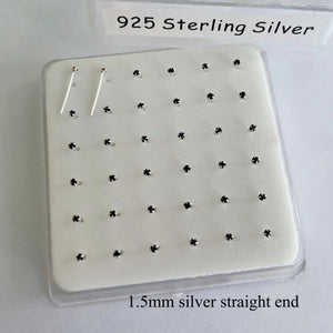 1.5mm Crystal 925 Silver Nose Studs - 36pcs/pack