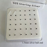 1.5mm Crystal 925 Silver Nose Studs - 36pcs/pack