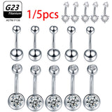 Titanium 14G Belly Button Ring Navel Piercing CZ Body Jewelry