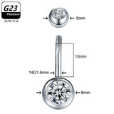 Titanium 14G Belly Button Ring Navel Piercing CZ Body Jewelry