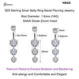 S925 Sterling Silver Zircon Heart Navel Piercing Jewelry