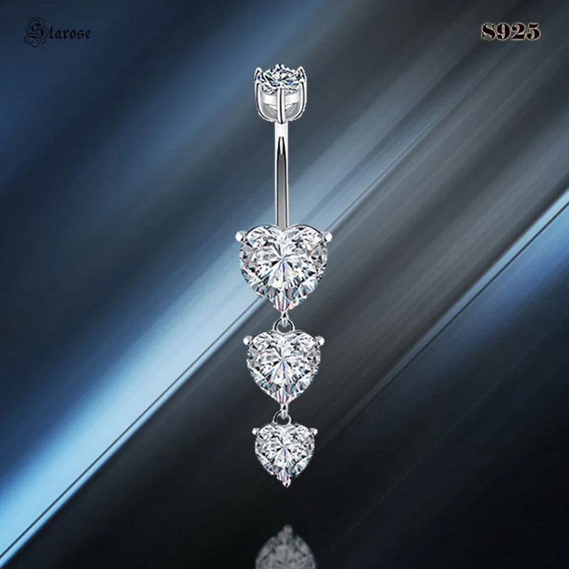 S925 Sterling Silver Zircon Heart Navel Piercing Jewelry