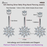 Snow 925 Silver Belly Bar Navel Ring 14G Hollow Sexy Beach Jewelry