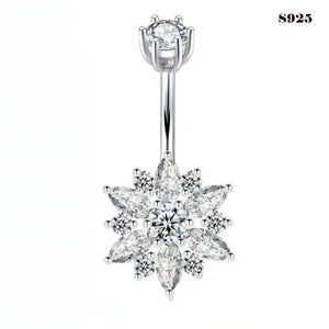 Snow 925 Silver Belly Bar Navel Ring 14G Hollow Sexy Beach Jewelry