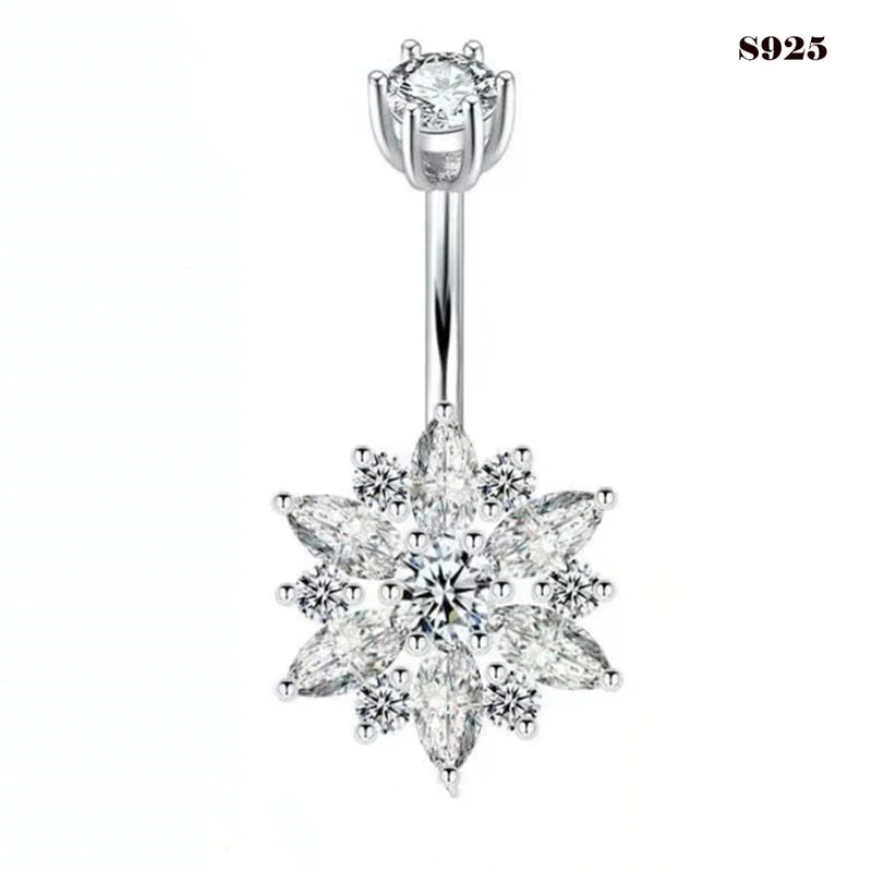 Snow 925 Silver Belly Bar Navel Ring 14G Hollow Sexy Beach Jewelry