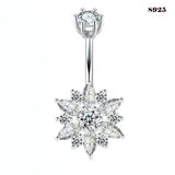 Snow 925 Silver Belly Bar Navel Ring 14G Hollow Sexy Beach Jewelry