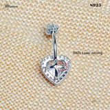 Sterling Silver Crystal Heart Belly Bar Navel Piercing Jewelry