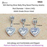 Sterling Silver Crystal Heart Belly Bar Navel Piercing Jewelry