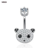 Panda Belly Button Ring 925 Sterling Silver Navel Piercing Jewelry