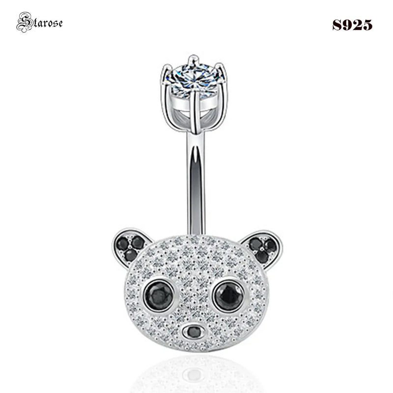 Panda Belly Button Ring 925 Sterling Silver Navel Piercing Jewelry