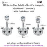 Panda Belly Button Ring 925 Sterling Silver Navel Piercing Jewelry