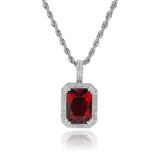 CZ Necklace Green Square Pendant Red Pink Gemstone Birthstone Punk Jewelry