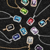 CZ Necklace Green Square Pendant Red Pink Gemstone Birthstone Punk Jewelry