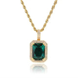 CZ Necklace Green Square Pendant Red Pink Gemstone Birthstone Punk Jewelry