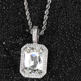 CZ Necklace Green Square Pendant Red Pink Gemstone Birthstone Punk Jewelry