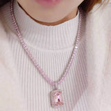 CZ Necklace Green Square Pendant Red Pink Gemstone Birthstone Punk Jewelry