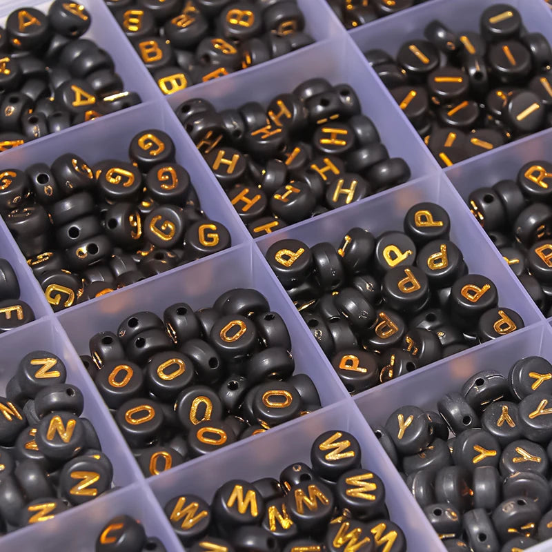 7mm Acrylic Letter Beads Set with Elastic Rope
