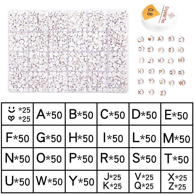Letter Acrylic Beads Set 24 Cells with Elastic Rope