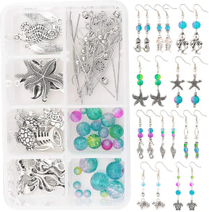 184pcs Starfish Seahorse Shell Earring Making Kit with Glass Beads & Alloy Beads