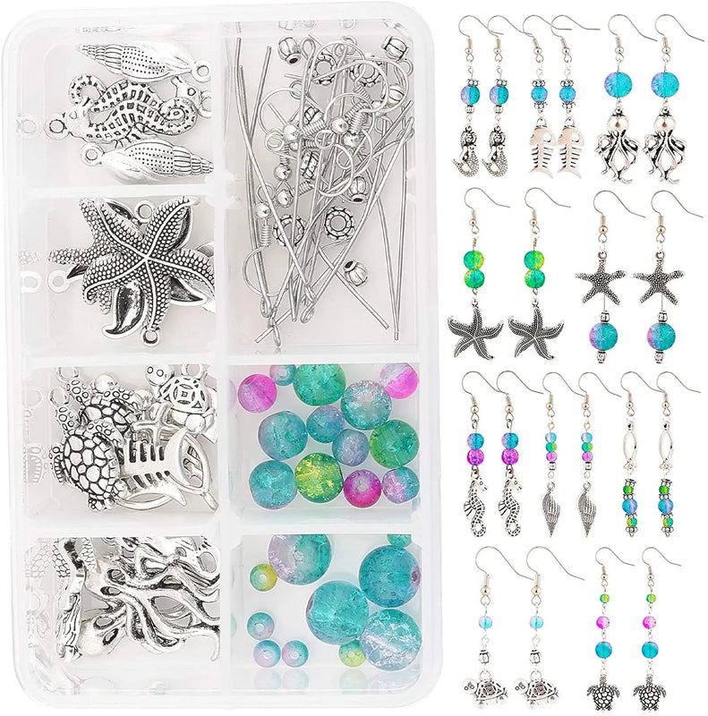 184pcs Starfish Seahorse Shell Earring Making Kit with Glass Beads & Alloy Beads