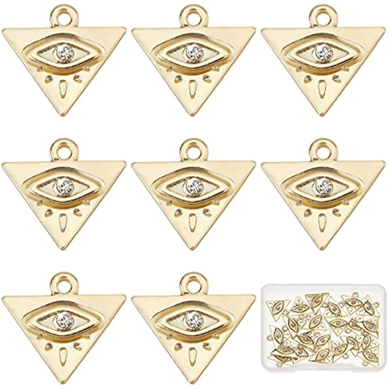 22Pcs 18K Plated Evil Eye Charms Triangle Charm Bulk Rhinestone Geometric Charm