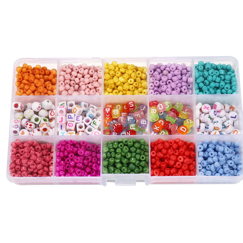 4mm Seed Beads Alphabet Letters Kit with Crystal Cord for Jewelry Making