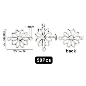50Pcs Sunflower Charms Antique Silver Alloy Flowers Pendants