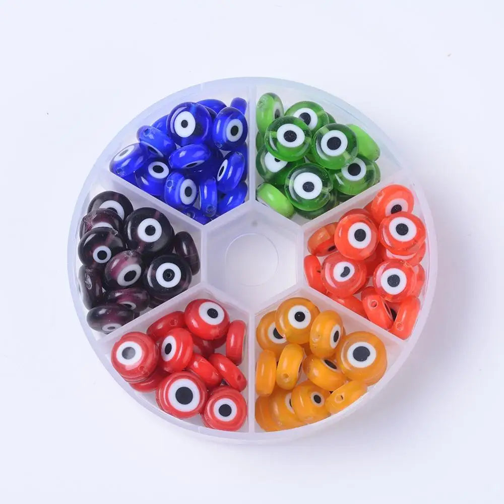 Mixed Flat Round Evil Eye Bead Lampwork Beads for DIY Jewelry Making